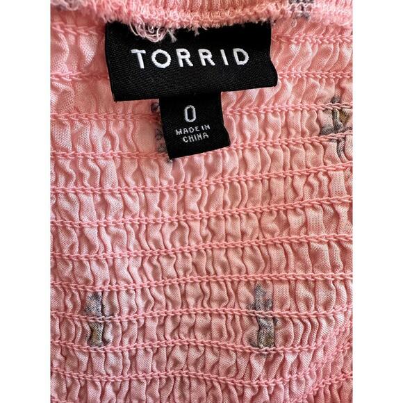 Torrid Plus Size Top Challis Cold Shoulder Smocked Blouse Off Shoulder Size 0 - Picture 7 of 7